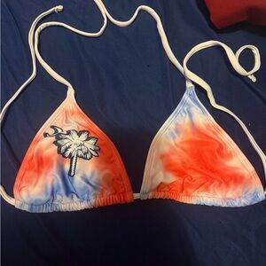 Red and Blue Tie-Dye Bikini Top